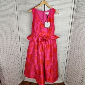 Kate Spade Target Women's Peplum Ruffle Midi Dress Sleeveless Sz 10 Red Pink NWT